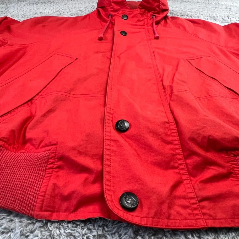Vintage Nautica Harrington Red Full Zip Hooded Bomber Jacket L Striped Lining